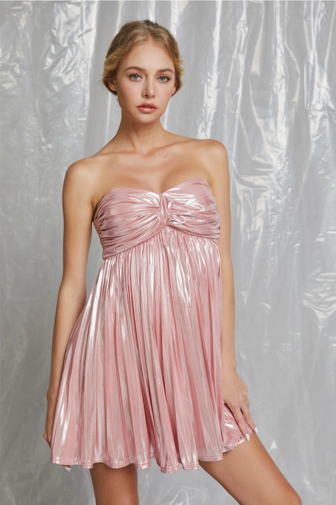 Pink Pleated Holiday Dress