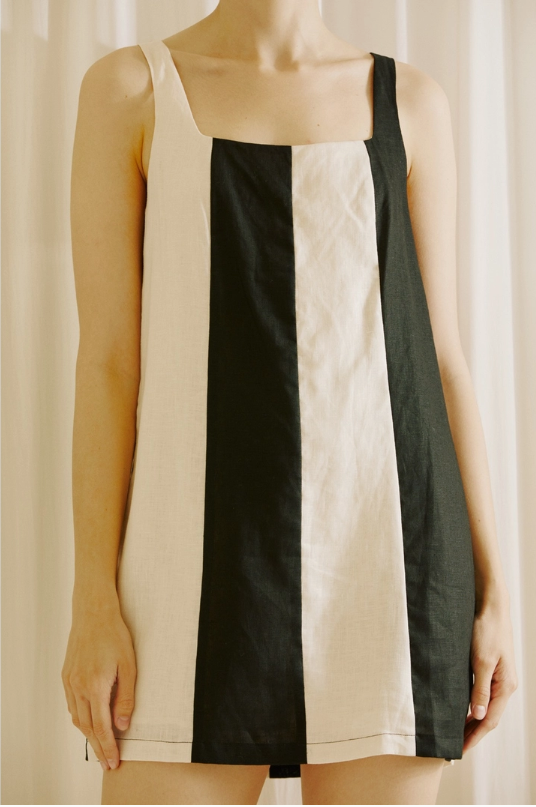 Color Block Black White Shift Mini Dress