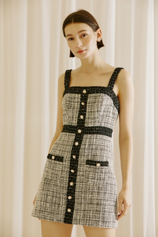 Tweed and Pearl Bodycon Mini Dress